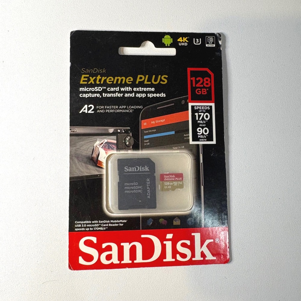 SanDisk Extreme PLUS 128GB microSDXC UHS-I Memory Card 170MB/s A2 V30